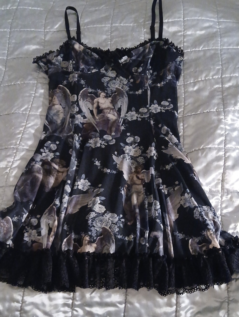 NWOT Widow Dolls Kill Afflicted Angel Mesh Slip Dress Gothic Black L
